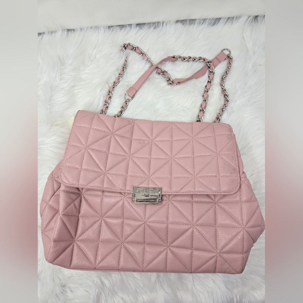 Steve Madden Large Quilted Bag Light Pink with Silver Accent